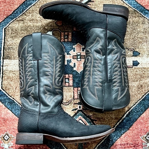 Alfa Other - Alfa Men's Python Matte Black Square Toe Cowboy Boots